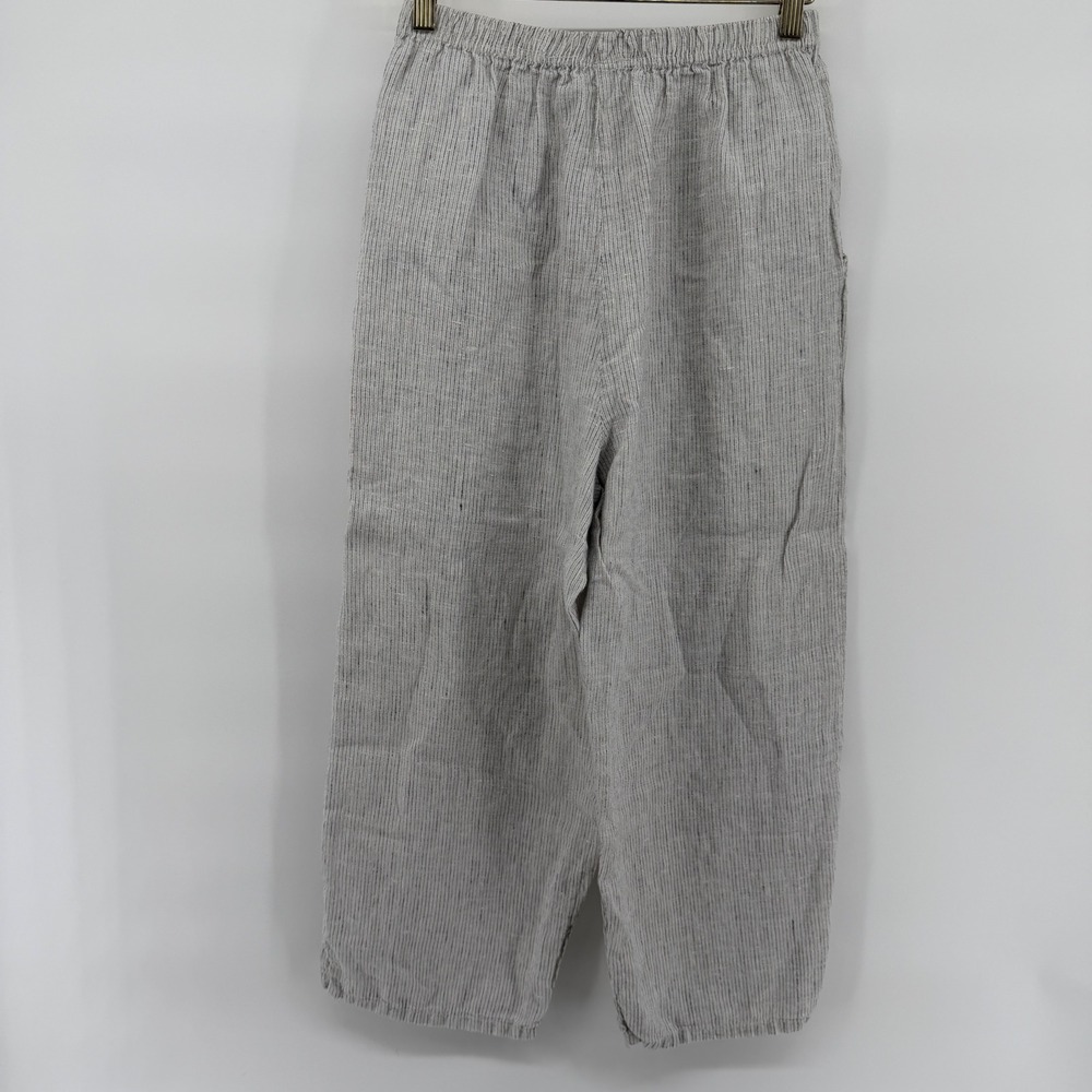 Willow 100% Linen 2 Piece Set Gray White Striped Top and Cropped Pants Womens M - Picture 5 of 11
